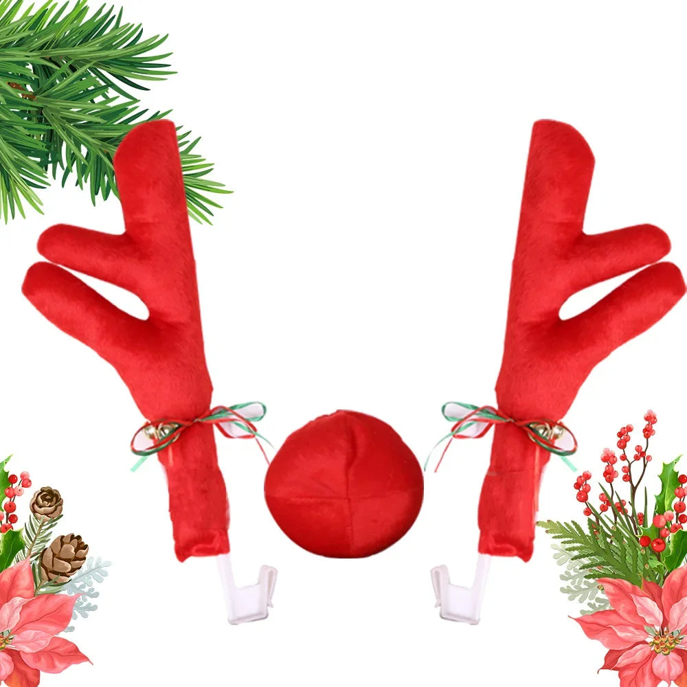 Christmas Car Decoration Kit – Deer Antlers with Red Nose & Tail Holiday Pendant Accessories