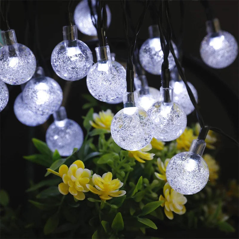 LED Solar String Lights – 60 Waterproof Crystal Globe Lights with 8 Modes for Outdoor Patio, Party & Tree Decor