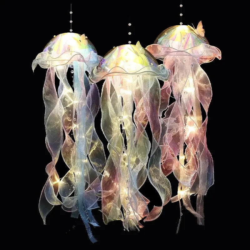 Gradient Jellyfish LED Light – Handmade Festival Pendant & Night Decoration for Courtyard Lighting