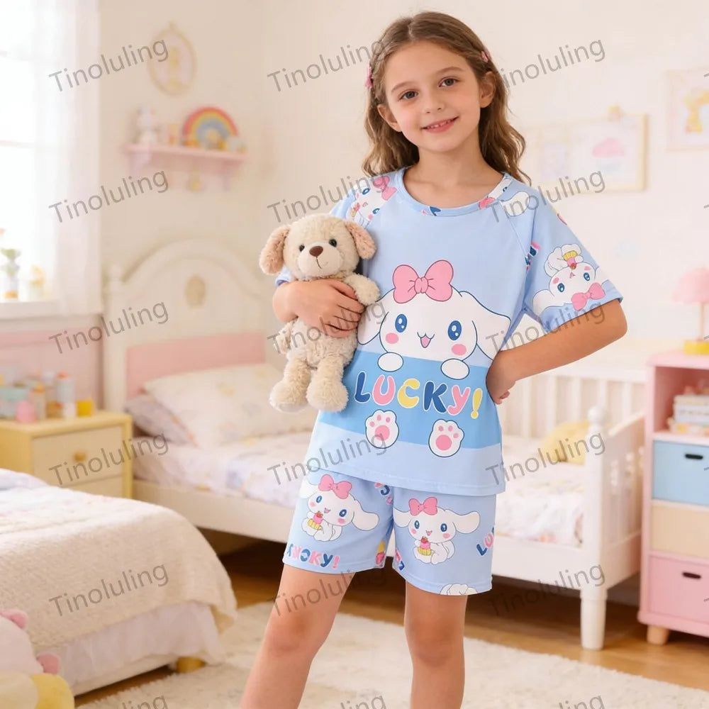 Girls’ Summer Pajama Set – Hello Kitty & Kuromi Tops with Shorts, Sleepwear for Ages 3-12