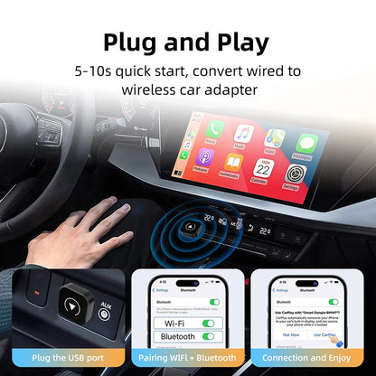 Wireless CarPlay & Android Auto Adapter – USB Mini Dongle Plug & Play for VW, Toyota, Nissan, Honda, Ford, Benz