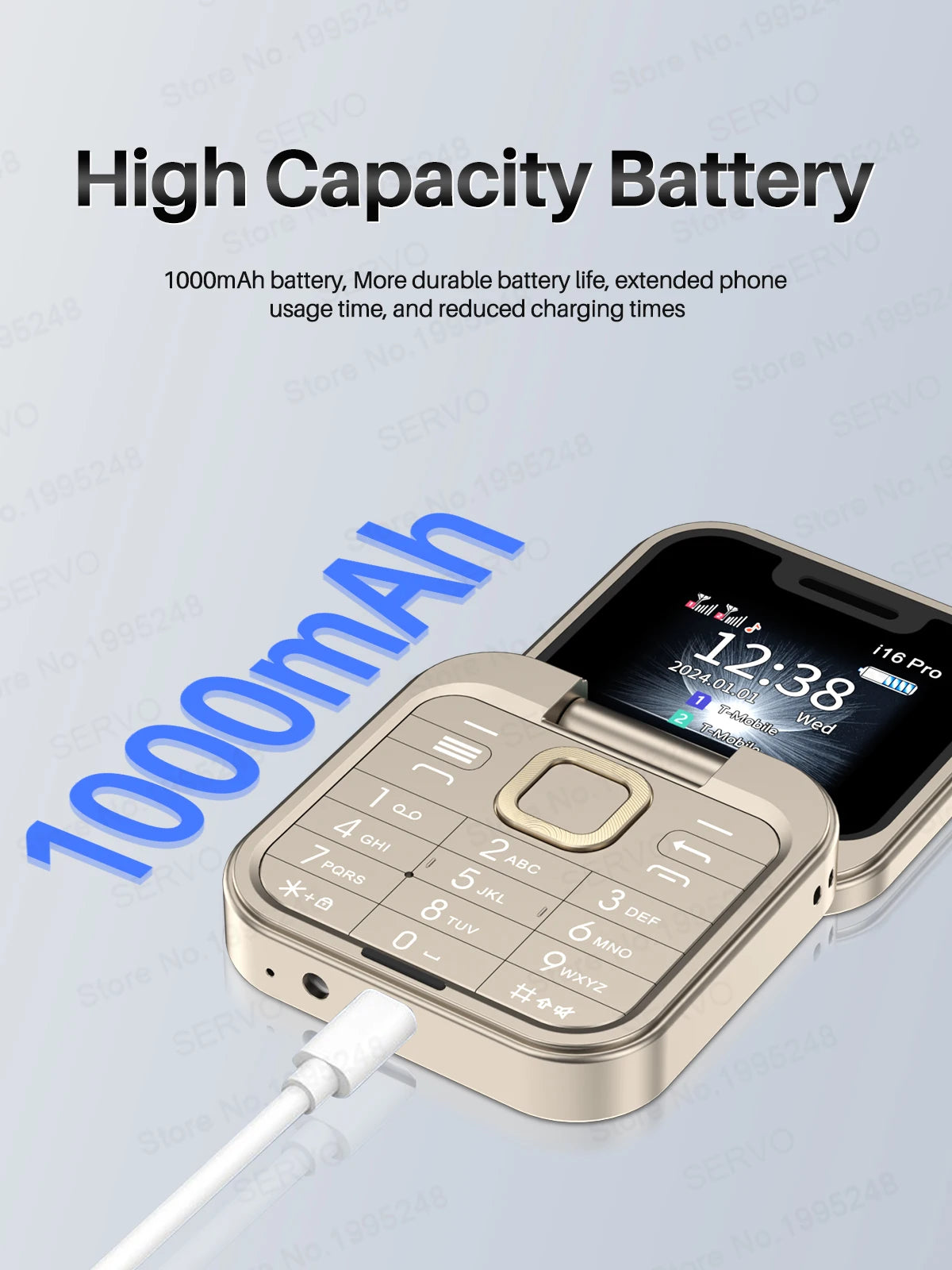 SERVO I16 Pro Mini Fold Mobile Phone — Dual SIM 2G GSM Flip Cellphone with Speed Dial, FM, 3.5mm Jack & Video Player