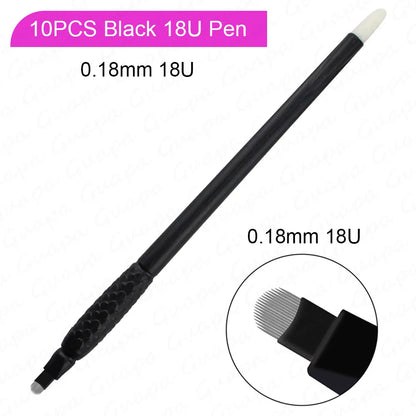 10pcs Disposable Microblading Pens – 18U & 14F Semi-Permanent Eyebrow Hand Tools