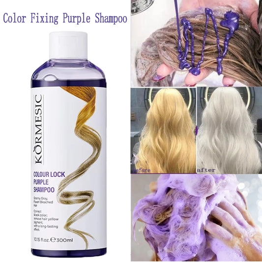 300ml Purple Color Fixing Shampoo – Long-Lasting Hair Dye, Gray Coverage, Fade Yellow After Bleach, Non-Irritating Hair Care