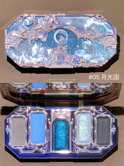 Flower Knows Moonlight Mermaid Eyeshadow Palette – 5-Color Matte, Shimmer & Glitter Waterproof Eye Shadow