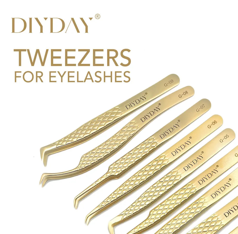 DIYDAY Anti-Slip Eyelash Tweezers — Stainless Steel Precision Fiber Tip for Eyelash Extensions & Makeup Tools