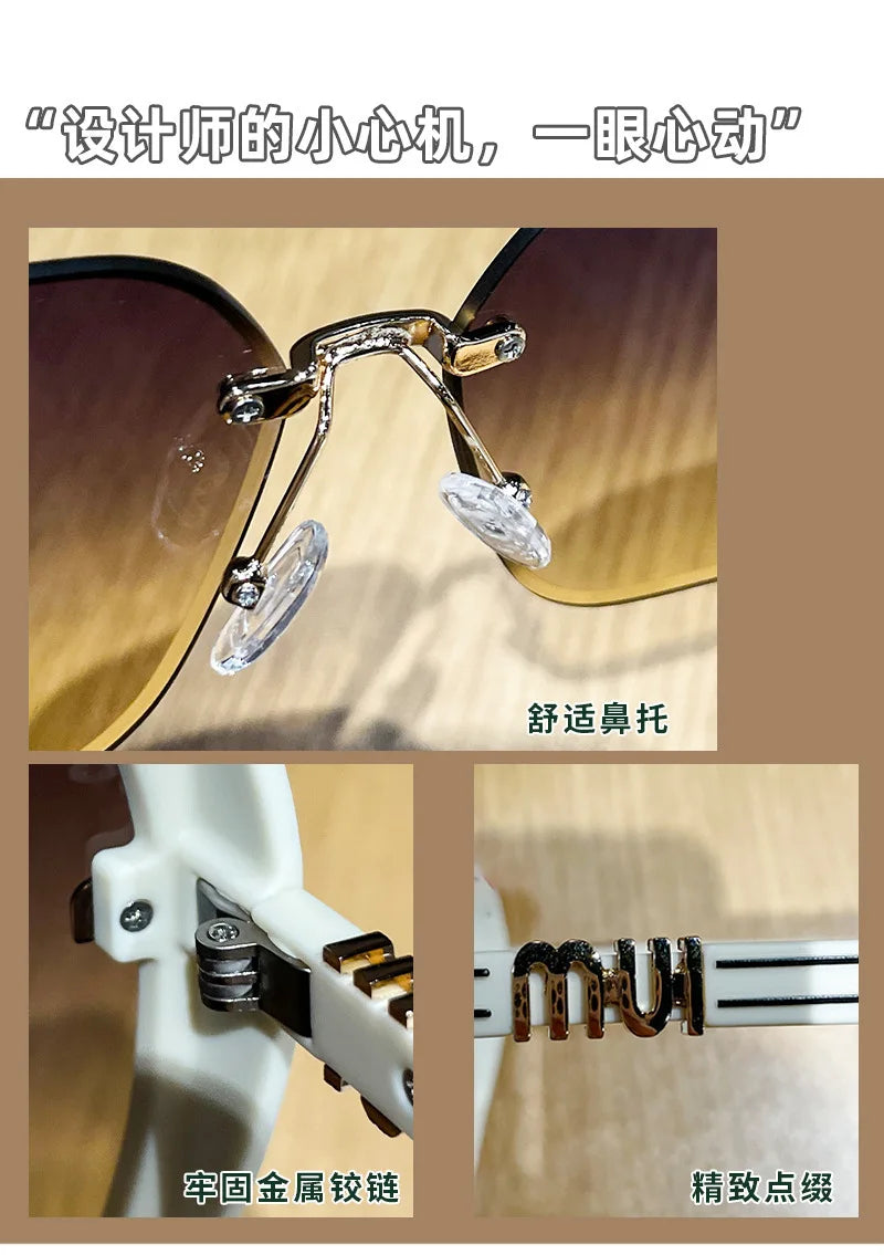 2024 New Fashion Rimless Sunglasses for Women – Luxury Brand Letter Design, UV400 Vintage Anti-Glare Shades
