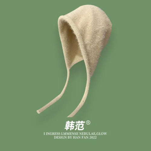 Y2K Cute Beanie Hat – Warm Japanese Knit for Autumn & Winter, Ear Protection, Tie Pullover Cap for Men & Women