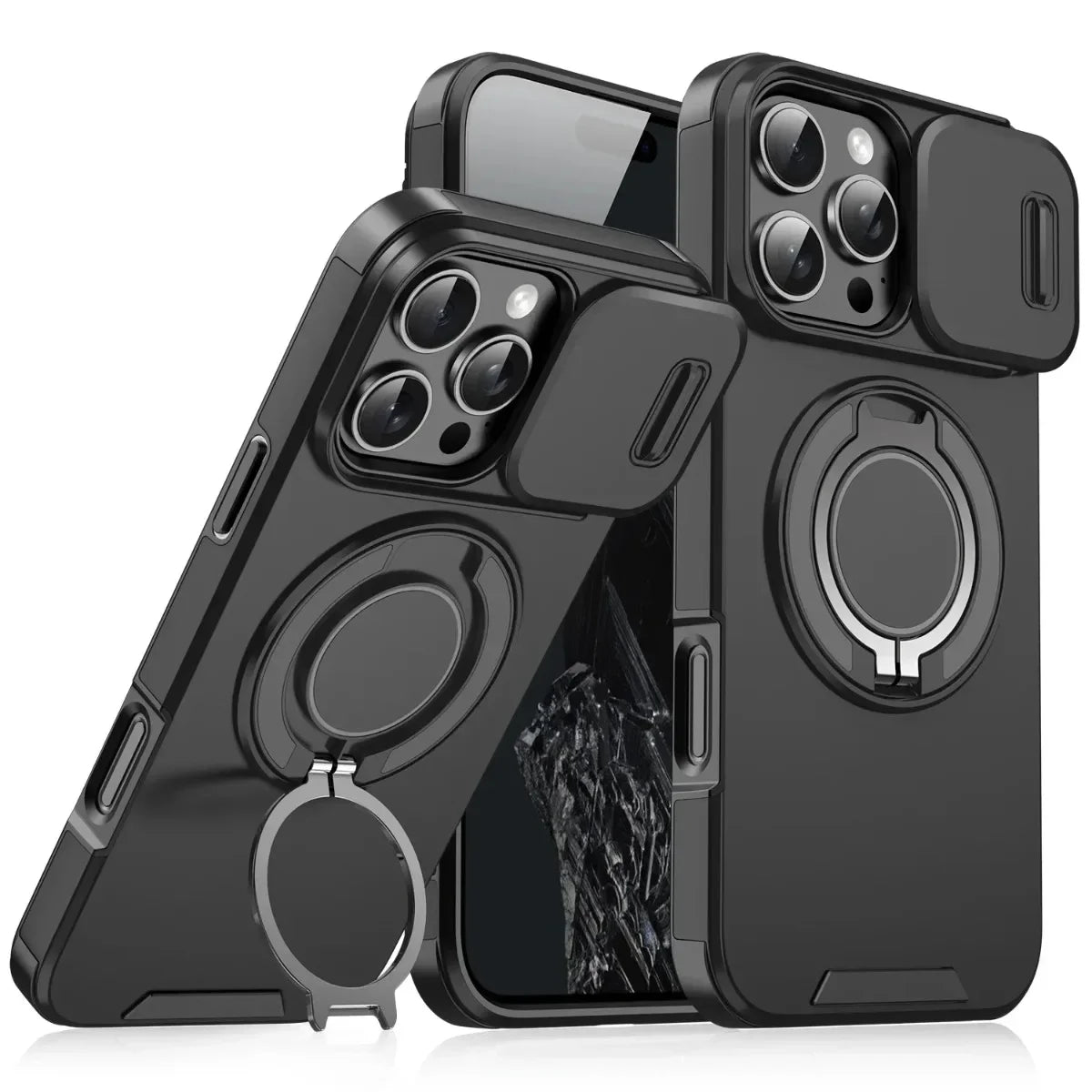 Armor Magnetic iPhone Case with Lanyard – Shockproof Slide Camera Protection for iPhone 11-16 Pro Max