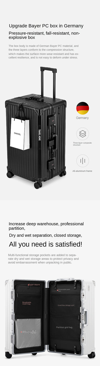 COLENARA Aluminum Frame Suitcase — High-Quality Large Capacity Trolley Travel Bag, 24", 26", 28", 30" Rolling Luggage