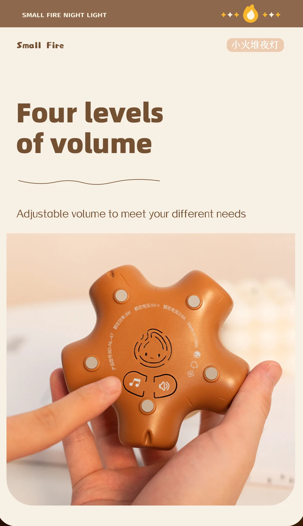 Campfire LED Night Light with White Noise – Creative Room Desk Lamp for Kids Gift