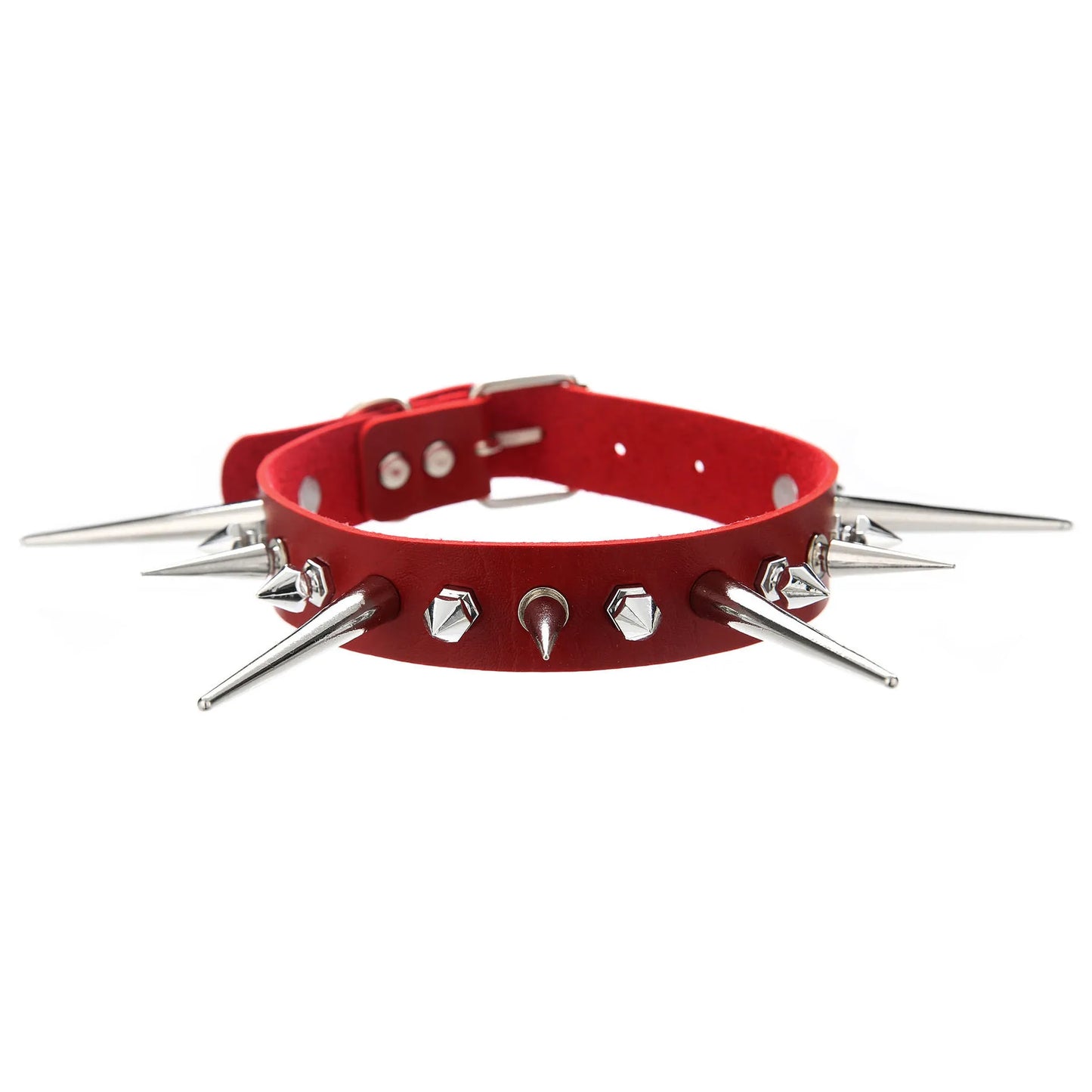 Goth Long Spike Choker – Punk Faux Leather Collar for Women & Men, Big Rivets Studded Gothic Style Necklace Accessories