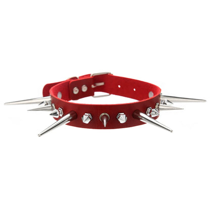 Goth Long Spike Choker – Punk Faux Leather Collar for Women & Men, Big Rivets Studded Gothic Style Necklace Accessories