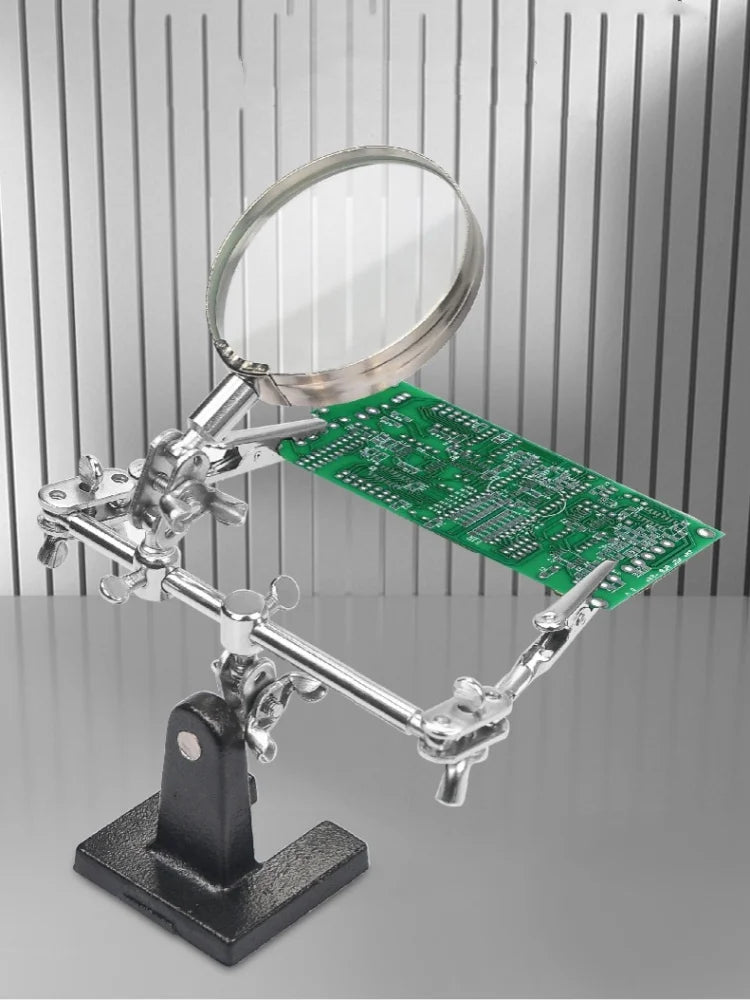 Soldering Iron Stand with Magnifying Glass - Third Hand Clamp & Desktop Repair Tool for Welding