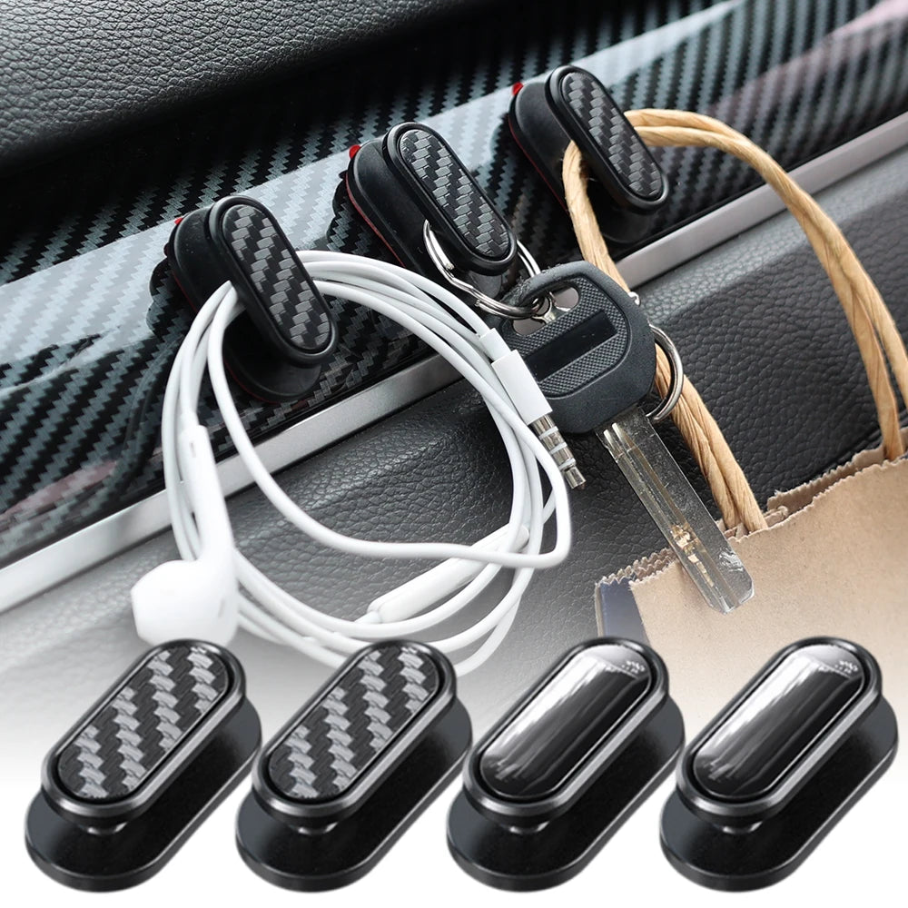 Car Invisible Small Hooks - Carbon Fiber Self-Adhesive Dashboard Wall Hook for USB Cables, Headphones, & Key Storage