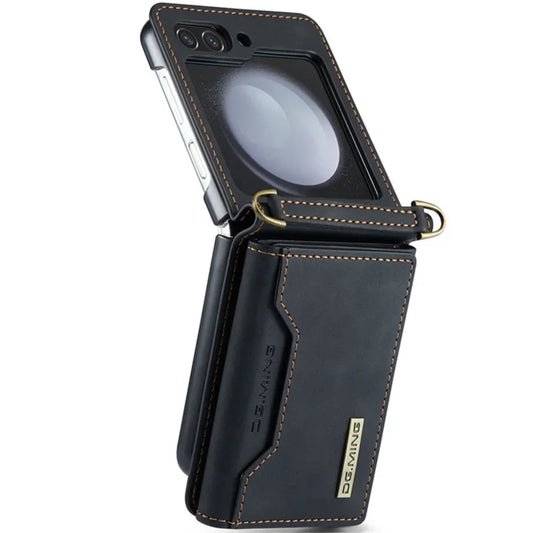 DG.Ming Retro Leather Wallet Case for Samsung Galaxy Z Flip 5/4/3: Magnetic Closure with Trifold Wallet Holder - Stylish Protection for Your Device