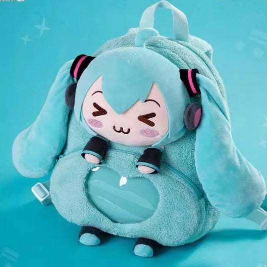 Hatsune Miku Plush Backpack – Sweet & Cute Anime Embroidery, Large Capacity Storage, Soft Toy Gift for Girls