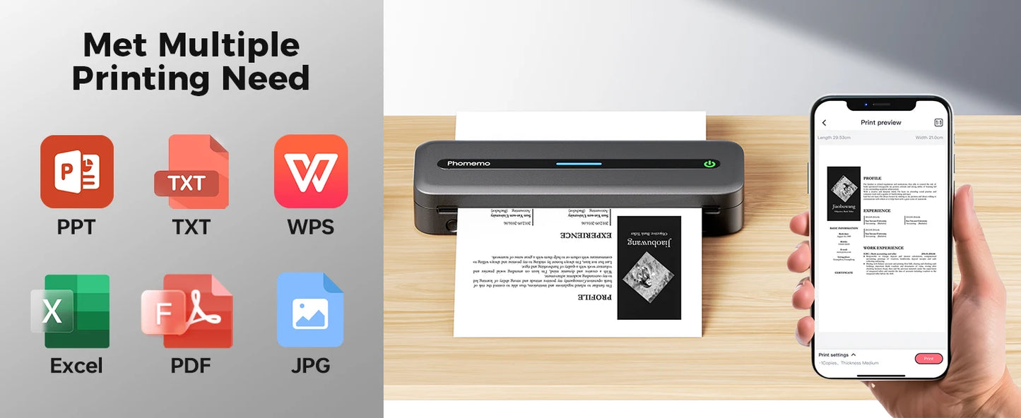 New A4 Portable Wireless Printer M832 – Inkless Thermal 300DPI Mobile Printer for Travel, Work & Home, Android & iOS Support