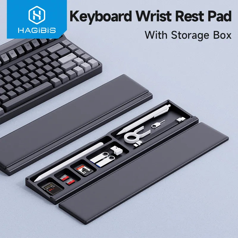 Ergonomic Keyboard Wrist Rest Pad by Hagibis - Soft Memory Foam Support with Desktop Storage Box for Easy Typing & Pain Relief in Office or Home