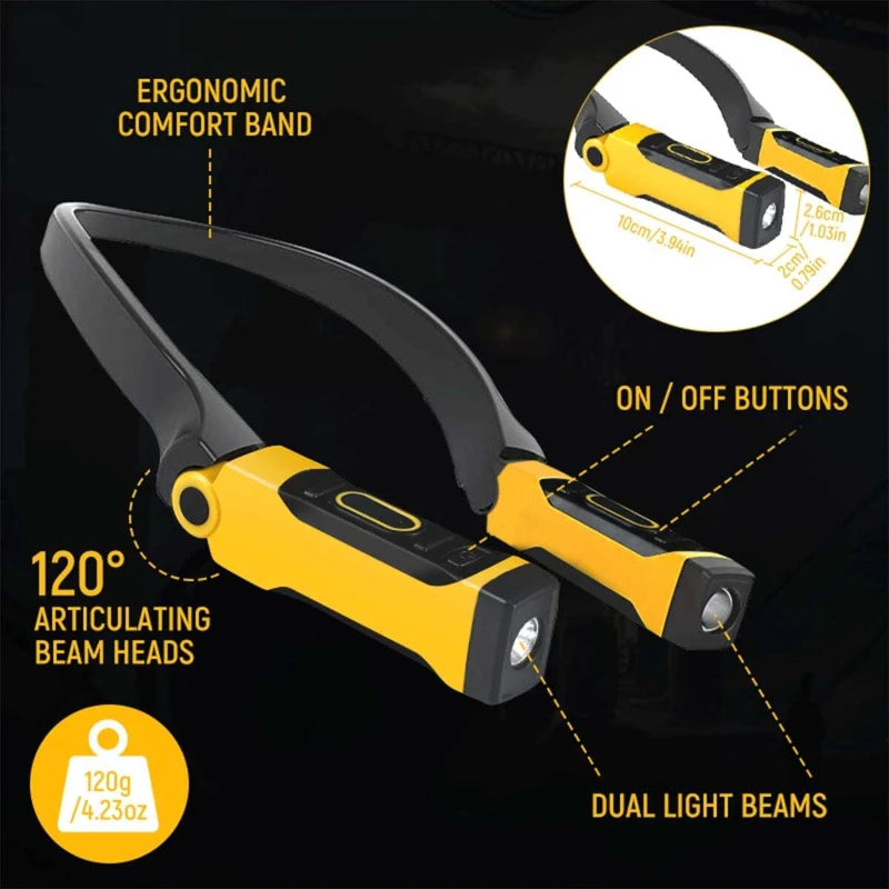 Rechargeable LED Neck Light Book Light - 2 Brightness Levels, Bendable Arms for Reading, Camping, Repairing