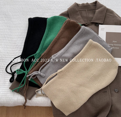 Winter Knitted Hooded Balaclava Hats for Women – Korean Style Outdoor Warmer Beanie with Drawstring Neck Collar