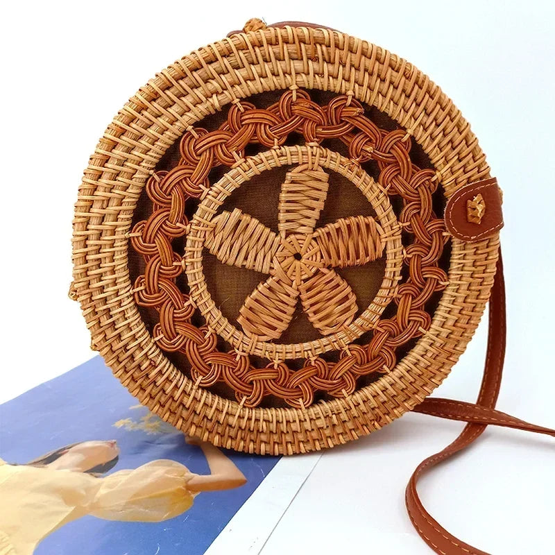 Handmade Straw Bag – Women’s Summer Rattan Beach Handbag, Boho Woven Circle Tote