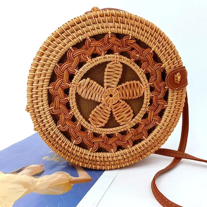Handmade Straw Bag – Women’s Summer Rattan Beach Handbag, Boho Woven Circle Tote