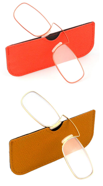 Portable Rectangle Reading Glasses for Men — Clip-On Nose Bridge Metal Frame with Case, Prescription +1 to +3