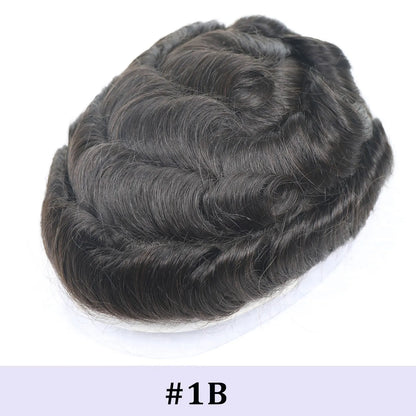 0.08mm Full Skin PU Toupee for Men – V Loop Human Hair Wig in Brown (#22) & Black (#1B) – Hair Replacement Unit