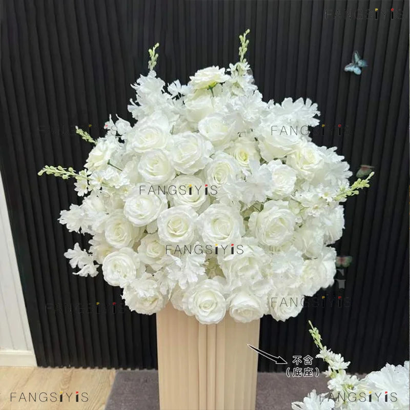 Large White/Blue Rose Flower Ball – 80-30cm Artificial Floral Bouquet for Wedding & Event Table Centerpiece Decoration
