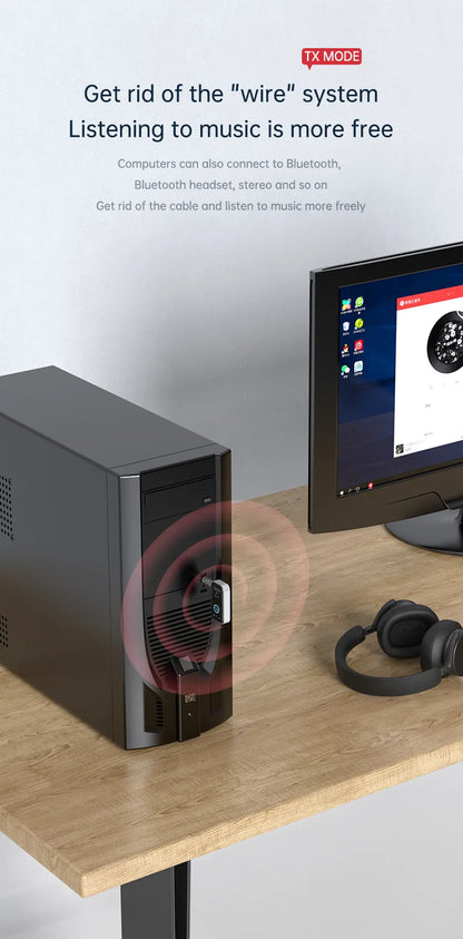 Bluetooth 5.3 Audio Adapter – Wireless Transmitter & Receiver for Car, Music, Headphones, Speakers, 3.5mm AUX