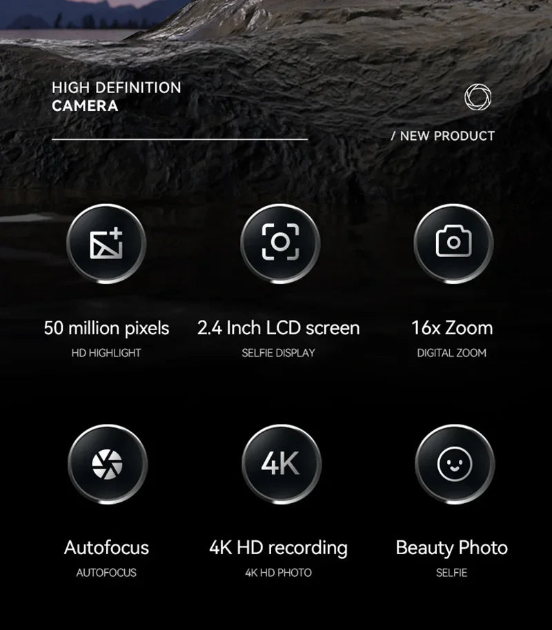 Xiaomi 4K Digital Camera – 50MP, 16X Zoom, Anti-Shake, Flash, Outdoor Student Video Recorder