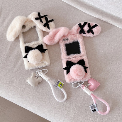 Cute Maid Bunny Folding Plush Phone Case with Lanyard – Kawaii Phone Accessories for Galaxy Z Flip 3 4 5 6