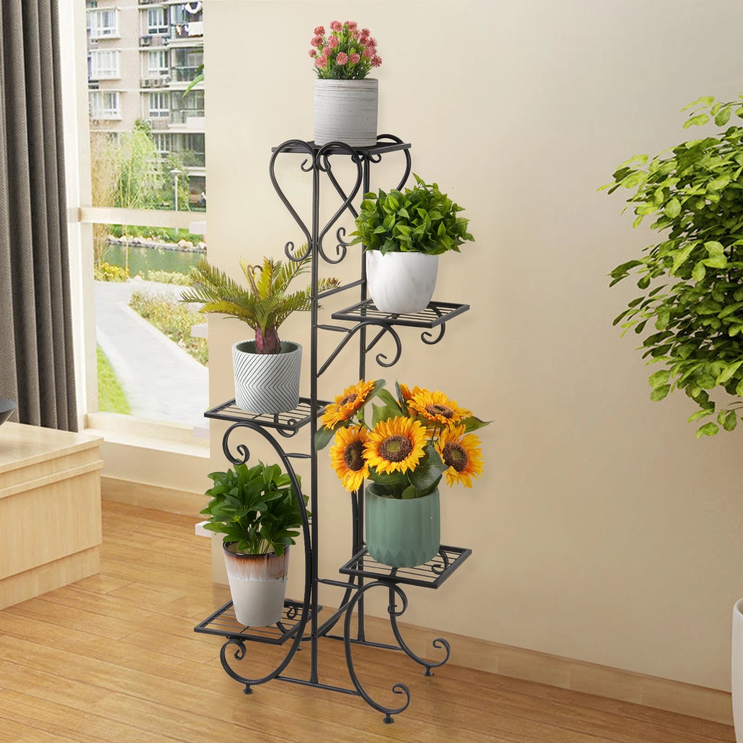 5-Tier Tall Metal Plant Stand Rack – Garden Flower Pot Display Shelf for Indoor & Outdoor Use