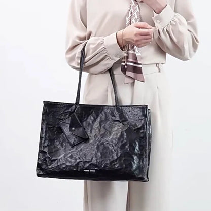 2025 Women’s Pleated Tote Bag – Luxury Vintage Oil-Wax Handbag, Large Capacity Shoulder Purse
