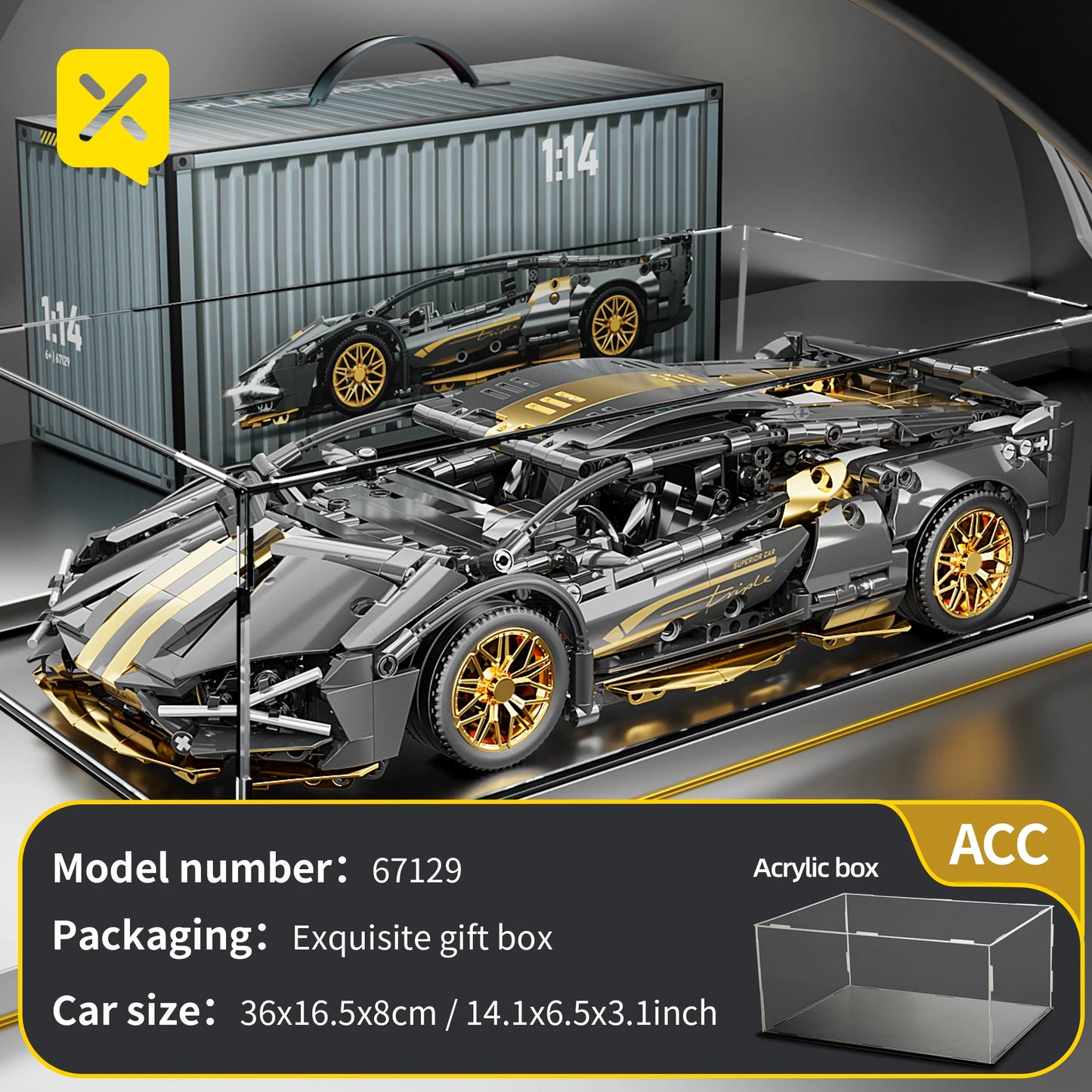 ToylinX 1:14 Supercar Building Block Toy – Optional Power Group, Technology Design for Adults & Kids, Christmas Gift with Box