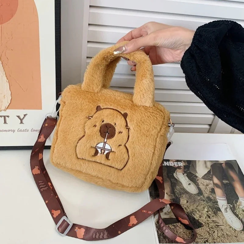 Cartoon Plush Crossbody Bag - Cute Kapybara Plush Doll Handbag, Anime Peripheral, Children's Coin Bag