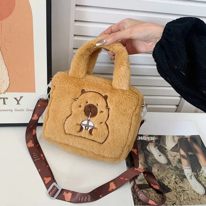 Cartoon Plush Crossbody Bag - Cute Kapybara Plush Doll Handbag, Anime Peripheral, Children's Coin Bag