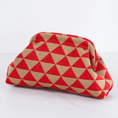 Summer Woven Crochet Clutch Bag – Women’s Cute Ruched Cloud Handbag, Casual Colorblock Purse