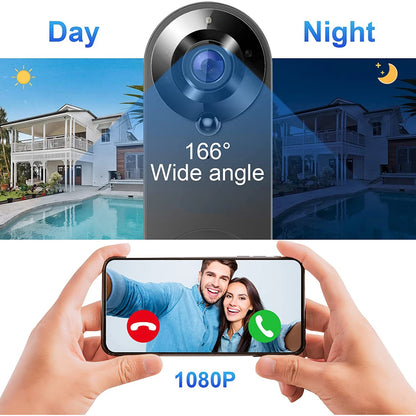 1080P Wireless Video Doorbell — WiFi Smart Doorbell with Tuya, Night Vision, Motion Detection & Two-Way Intercom for Home