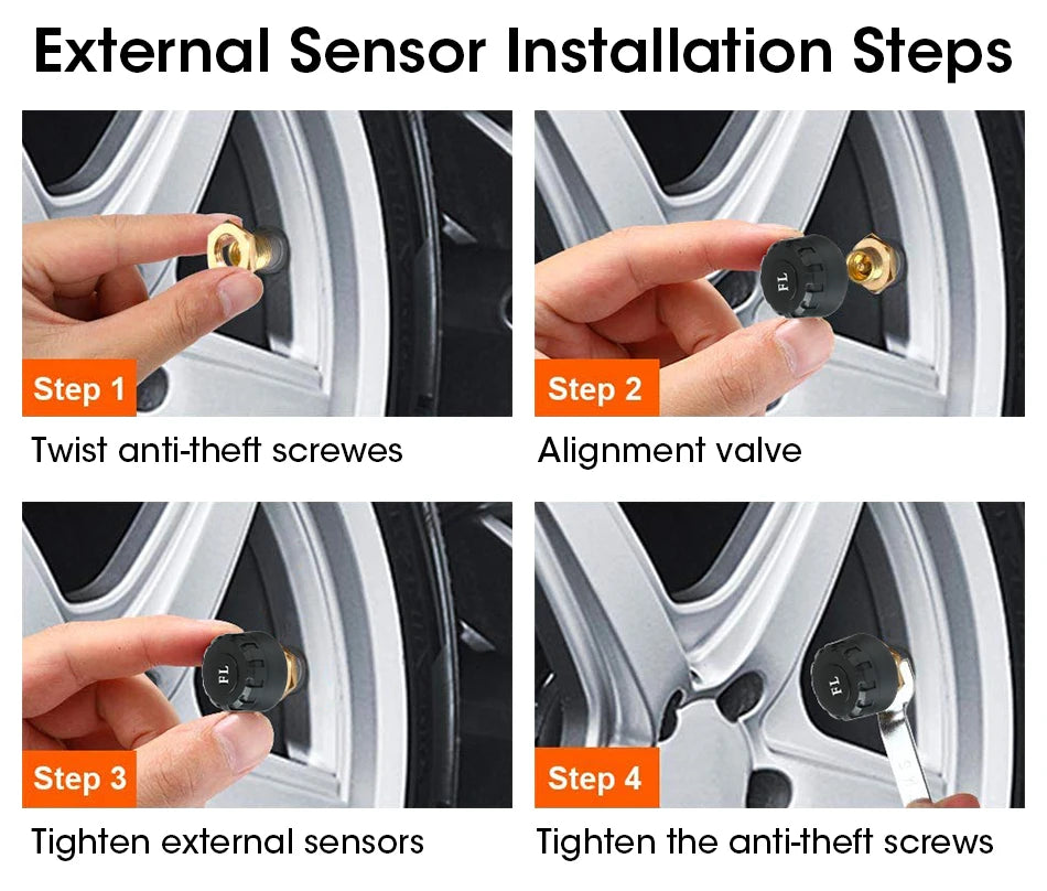 JMCQ USB Android TPMS Tire Pressure Monitoring System – 5 Internal/External Sensors with Display & Alarm for Car Navigation Radio