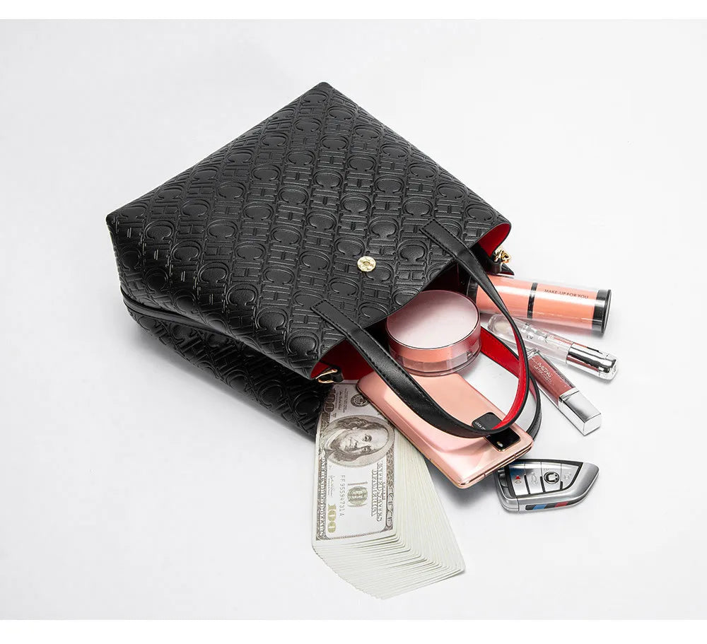 CH Fashion Women’s Shoulder Bag – Large Capacity Casual PU Leather Handbag with Embossed Letters