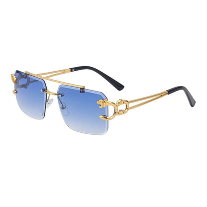 Metal Leopard Rimless Sunglasses: Gradient Ocean Film Shades with Double Bridges - Fashion UV400 Eyewear