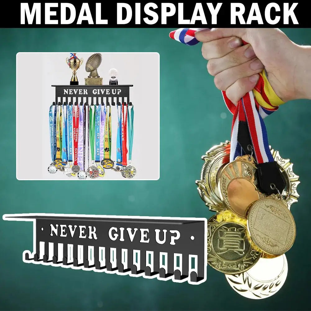Sports Medal Display Rack – Metal Hanger Holder Organizer for Football, Basketball, Volleyball, and Ribbon Medals