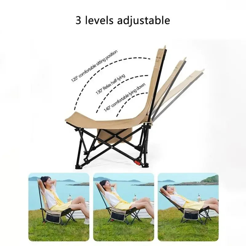 Camping Folding Moon Chair – Portable Ultra-Light Outdoor Chair with Side Pocket for Fishing & Travel
