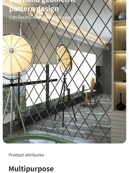 3D Diamond Acrylic Mirror Wall Sticker – Removable Decorative Glass Tiles (17pcs)