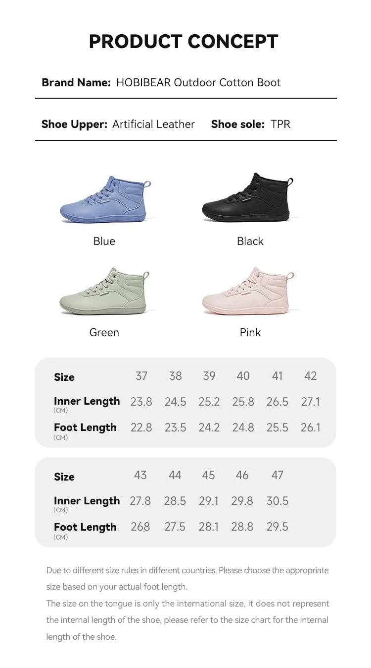 HOBIBEAR Unisex Winter Barefoot Shoes – Wide Toe Box Faux Fur Lined Ankle Sneakers for Women & Men, Artificial Leather Lace-Up