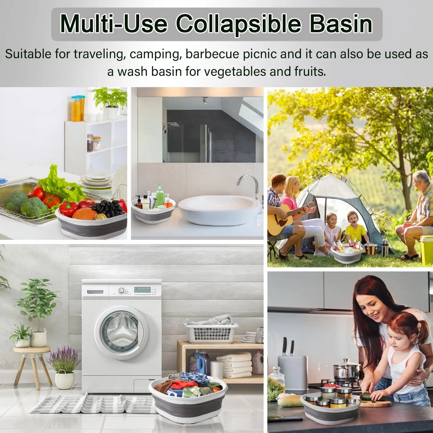 3-Pack Collapsible Tub Wash Basin & Laundry Baskets – Space-Saving Storage Containers for Camping, Hiking, Home & Fruit Washing