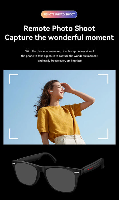Smart Bluetooth Sunglasses for Men — Touch Control, Music & Calls, Remote Camera, Stereo Mic, AI Voice Assistant for Android & iOS