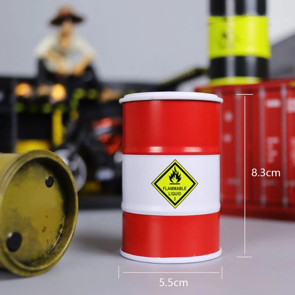 Iron Mini Oil Drum Model – Chemistry Car Desktop Decoration & Storage Box War Games Scene Toy for Boys